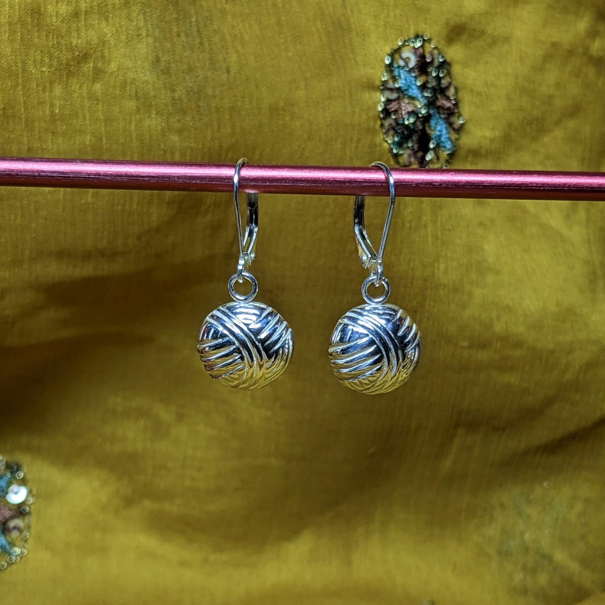 Yarn Ball Earrings- Sterling Silver