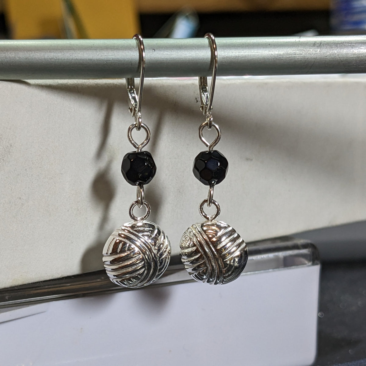 Yarn Ball Earrings - Silver with beads